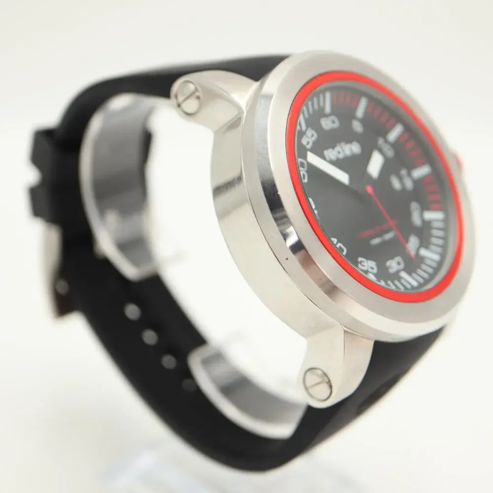 Red Line Mens 50mm Watch Silver Black 100m WR Heavy Duty Steel w New Battery